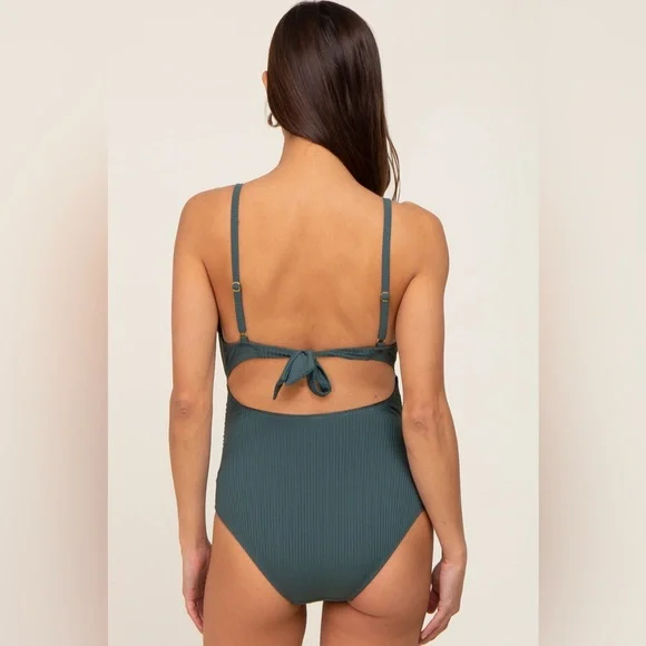 PinkBlush ribbed ruffle trim one piece swimsuit nwot - Picture 2 of 5